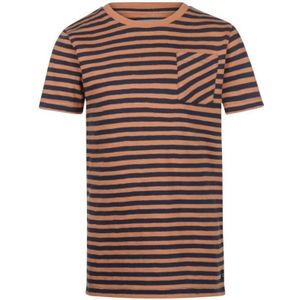 No Way Monday Gestreept T-shirt Cognac/zwart - Maat 8J / 128cm