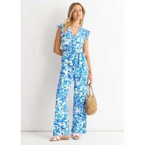 Jumpsuit met blauwe ruches en mouwen