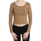 GF Ferre Bruine Ronde Hals Lange Mouwen Slim Fit Crop Top Blouse