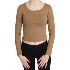GF Ferre Bruine Ronde Hals Lange Mouwen Slim Fit Crop Top Blouse