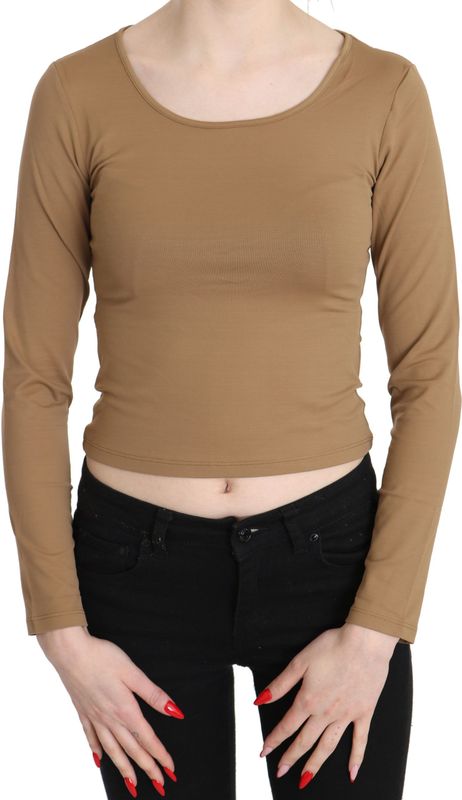 GF Ferre Bruine Ronde Hals Lange Mouwen Slim Fit Crop Top Blouse