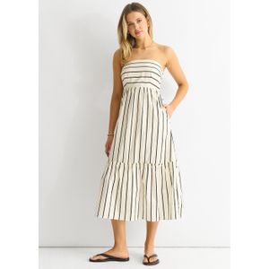 Streep Katoenen Bardot Smock Midi Jurk