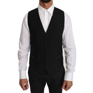 Dolce & Gabbana Mannen Zwart Effen Wollen Zijden Vest