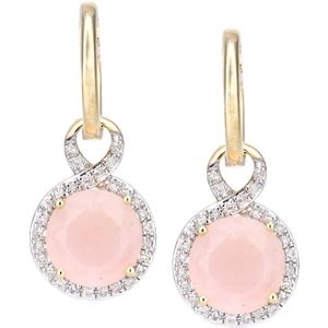 9ct geelgouden diamanten en roze opaal bungel- en druppeloorbellen