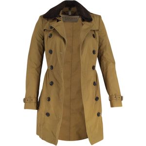 Burberry Brit Lange Trenchcoat met Schapenvachtkraag in Olijfgroene Katoen