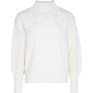 myMo - Trui - Wolwit - Geborduurde Bloemen - Lantaarnmouwen