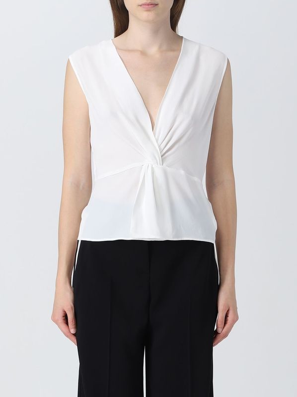 Pinko - Elegante Blouse - Wit - Zijde - Mouwloos