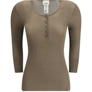 Isabel Marant - Long Sleeve Top - Groen - Ribbed Design - Met Knopen