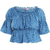 MYMO - Blouseshirt - Blauw/Wit - Normale Pasvorm - Kwartmouw