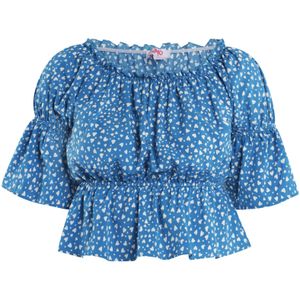 MYMO - Blouseshirt - Blauw/Wit - Normale Pasvorm - Kwartmouw