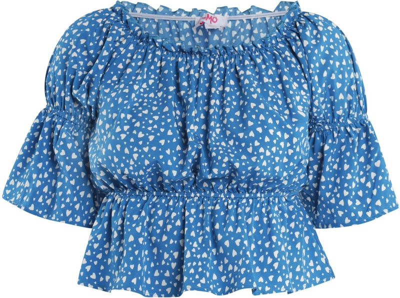 MYMO - Blouseshirt - Blauw/Wit - Normale Pasvorm - Kwartmouw