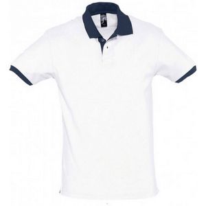 SOLS Prins Unisex Contrast Pique Korte Mouw Katoenen Poloshirt (Witte/franse marine)