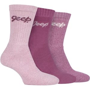 Dames Wandelsokken | Jeep | Dames Geribbelde Buitenste Neus- en Hakversterkte Sokken met Kussen - Roze / Crème