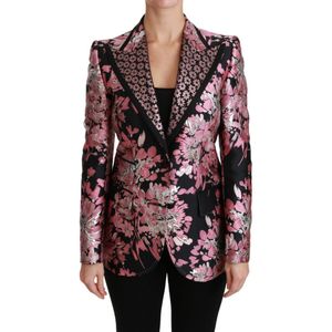 Dolce & Gabbana Zwart Roze Jacquard Slim Fit Blazer Voor Dames - Maat M