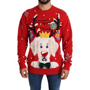 Dolce & Gabbana Heren Rode Kerstmis Hond Pullover Kasjmier Trui - Maat S