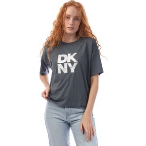 Dames DKNY Foil Logo Cropped T-shirt in Zilver