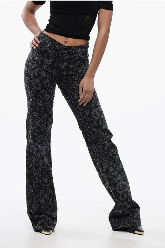 Off White - Jeans - Zwart - Tattoo-patroon - Licht Uitlopende Pijpen - Katoen