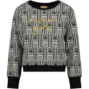 Me & My Monkey Sweater Met All Over Print Zwart/wit - Maat 14J / 164cm