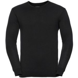 Russell Collection Heren Sweatshirt Katoen Acryl V Hals (Zwart)