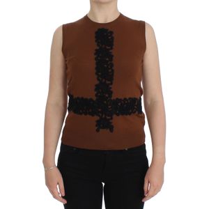 Dolce & Gabbana Bruine Wol Zwarte Kanten Trui Sweater Top voor dames
