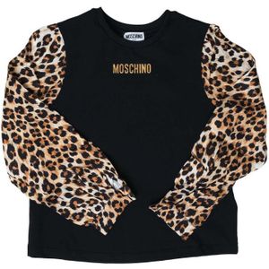 Girl's Moschino Animalier Sleeve T-Shirt In Black - Maat 12J / 152cm