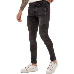 Enzo | Skinny stretch bikerjeans voor heren - zwart