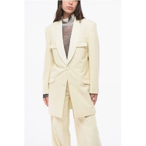 MM0 Wollen blazer met 2 knopen en klepzakken in beige