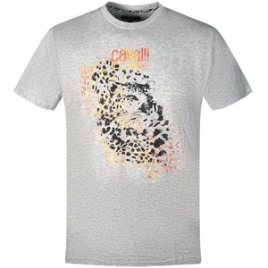 Cavalli Class Leopard Print Silhouette Grey T-Shirt - Maat L