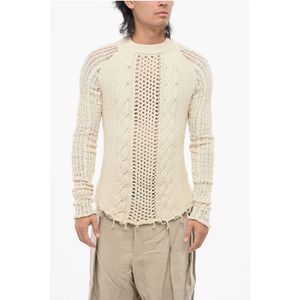 Vintage Effect Geperforeerde Kabeltrui in Beige
