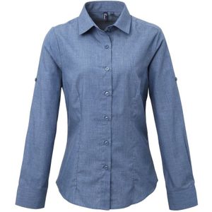 Premier Dames/dames Poplin Cross-Dye Roll Mouwen Lange Mouwen Shirt (Indigo Denim) - Maat XS