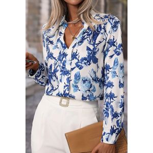Langarm V-hals Bloemenprint Blouse