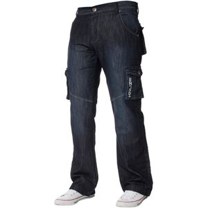 Kruze | Heren Cargo Combat Jeans - Donkerblauw - Maat 30/30