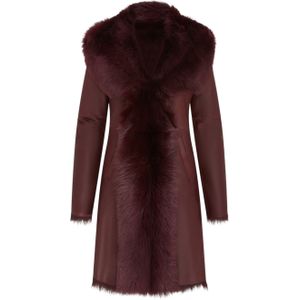 Dames Trenchcoat met capuchon van bordeauxrood Toscaanse schapenvacht - Coast