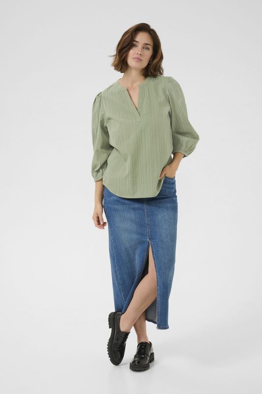Kaffe - Blouse - Oil Green - 3/4 Mouwen - Ronde Hals