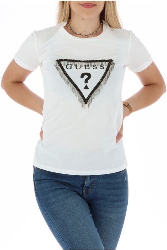 Guess - Q1GI03KAK90 - T-shirt - Wit - Katoen - Korte Mouwen - Ronde Hals