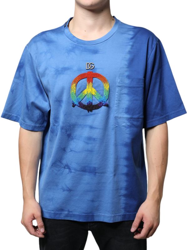 Dolce & Gabbana - T-shirt - Blauw - Tie-Dye - Korte Mouwen