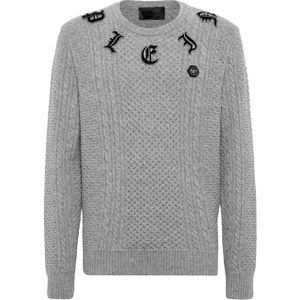 Philipp Plein - Pullover Ronde Hals Monogram - Grijs - Wol