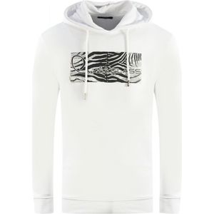 Cavalli Class Zebra Print Logo White Hoodie - Maat M