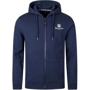 Aquascutum Heren Actieve Kleine Logo Volledige Rits Hoodie (Marineblauw)
