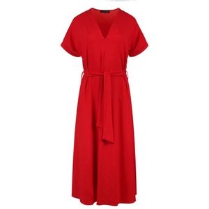 Rode Jersey Midi-jurk Met Riem - Maat M