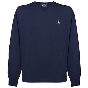 Aquascutum heren lange mouwen / v-hals knitwear jumper met logo in marine