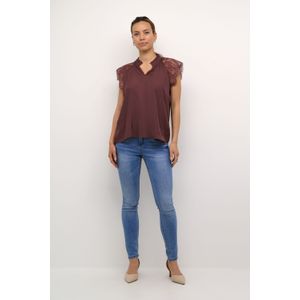 Blouse met korte mouwen Straight fit Rum Raisin rust