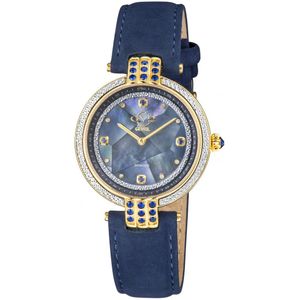 GV2 Matera Zwitsers quartz blauw parelmoer wijzerplaat blauw suède band diamanten horloge