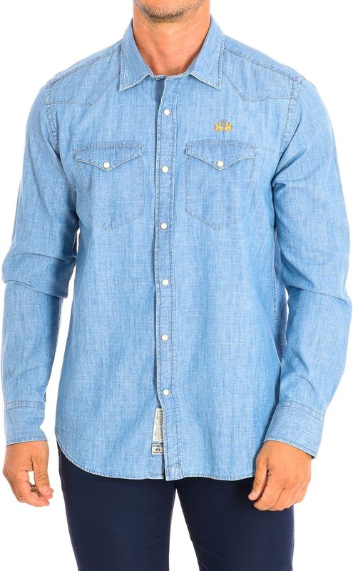 La Martina - Shirt - Denim - Katoen/Polyester/Elastaan