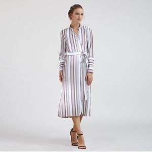 Gestreepte Midi Wrap -jurk