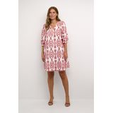 Jurk - A-shape - Rood - Net Boven De Knie - 3/4 Mouwen - 100% Katoen