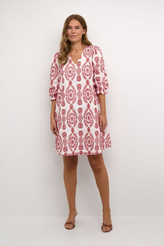 Jurk - A-shape - Rood - Net Boven De Knie - 3/4 Mouwen - 100% Katoen