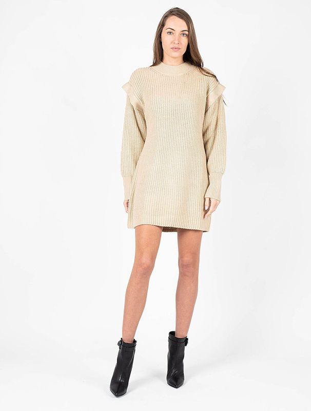 Silvian Heach - Cozy Knit Midi Jurk - Beige - Dames