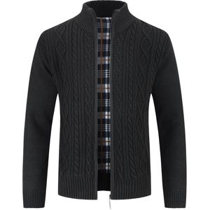 Herenvest met ritssluiting Grof gebreid vest met opstaande kraag voor de winter Zwart
