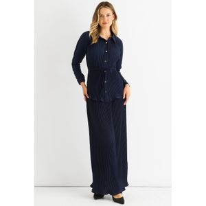 Marineblauwe plissé maxi-rok met elastische tailleband